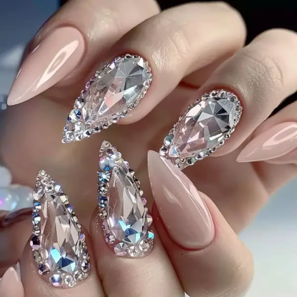 Crystal Accents Nail Extension Designs

