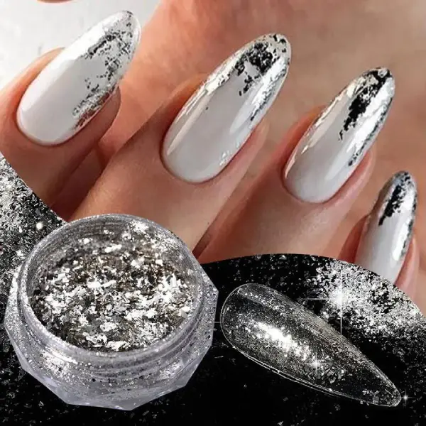 Silver Foil Nails Nail Extension Designs

